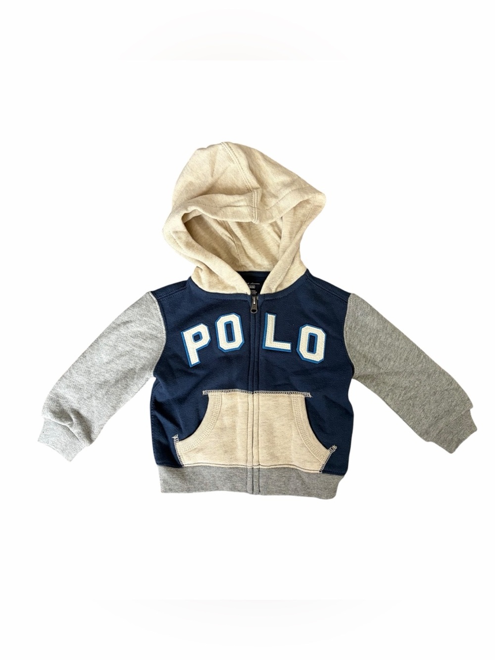Ralph Lauren Navy, Cream & Gray Hooded Zip-Up Sweatshirt